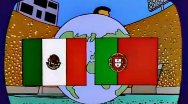 Las banderas de México y Portugal como finalistas del Mundial de fútbol.